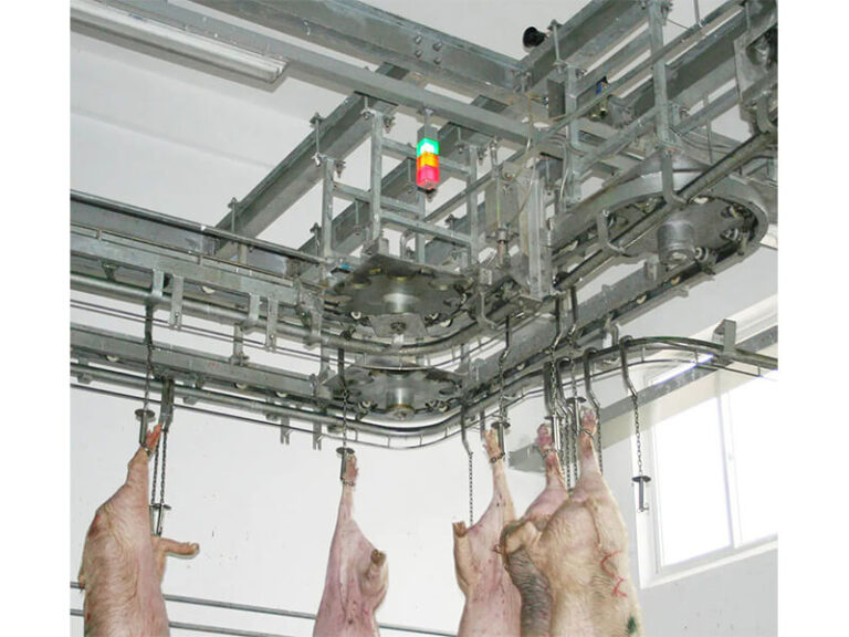 2. Grillete de patas de cerdo y transportador de sangrado colgante para línea de equipos de sacrificio de matadero de cerdos